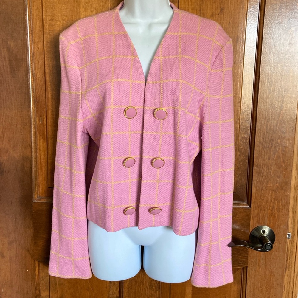 St John by Marie Gray Vintage Tweed Front Pink Pin Stripes Blazer Jacket